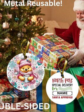 Santa Reusable Metal Christmas Tag Personalized. Winnie the Pooh